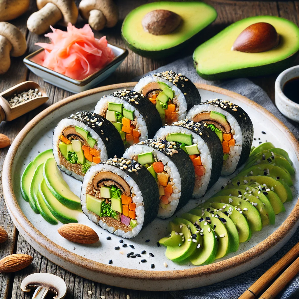 Rohveganer Sushi mit Mandel-Milz-Pate